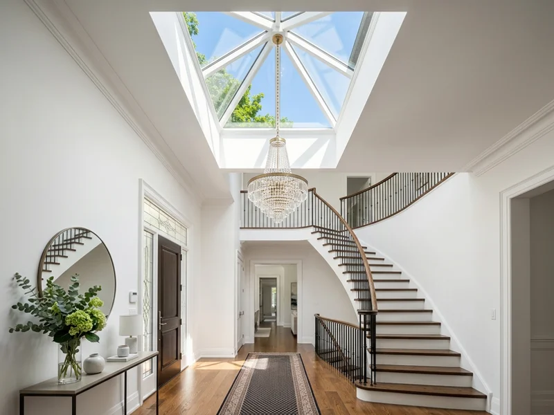 Bayview Hill foyer under a four-sided pyramid skylight