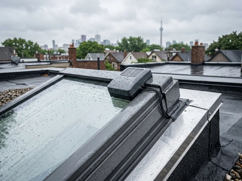 Rain sensor module on a skylight frame triggering closure