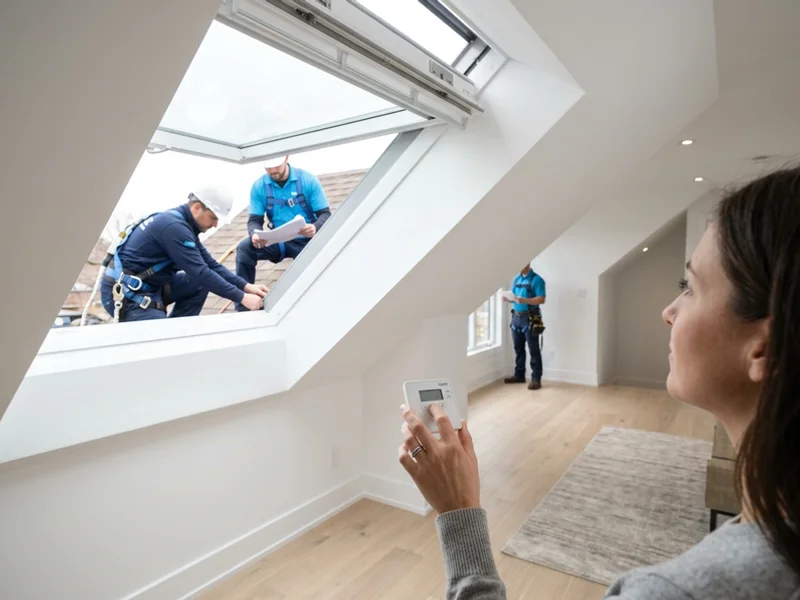 Velux remote opening a solar skylight in a bright loft