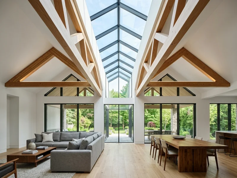 Ridge skylight over a Kleinburg great room cathedral ceiling