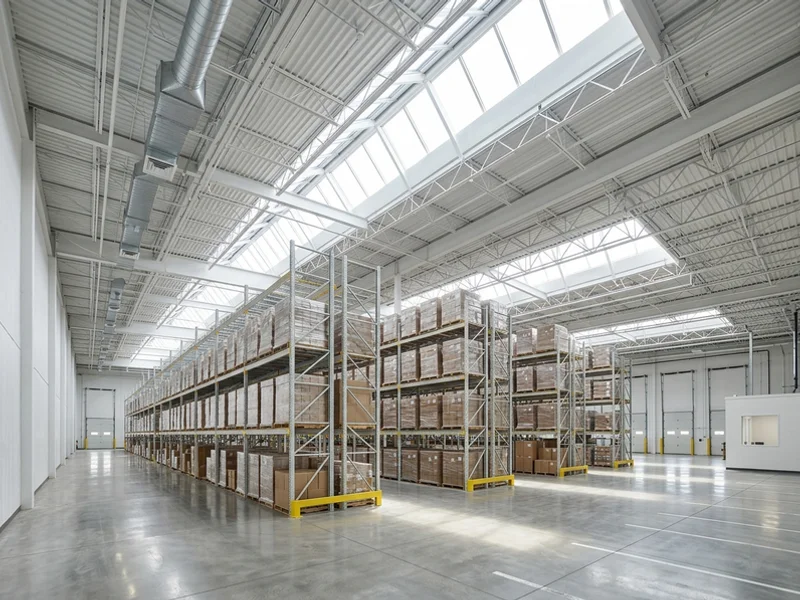 Markham warehouse interior lit by twelve new bay skylights