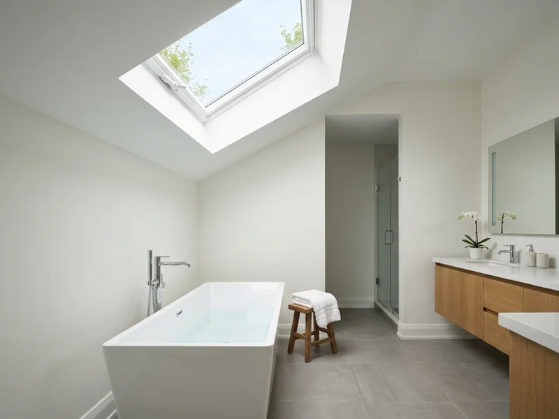 Yorkville master bathroom with a venting Velux VS skylight above the tub