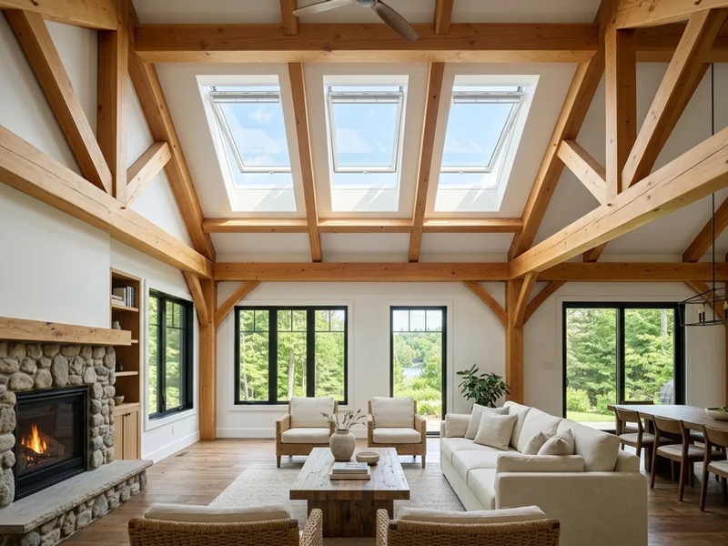 Cottage great room with smart venting skylights open