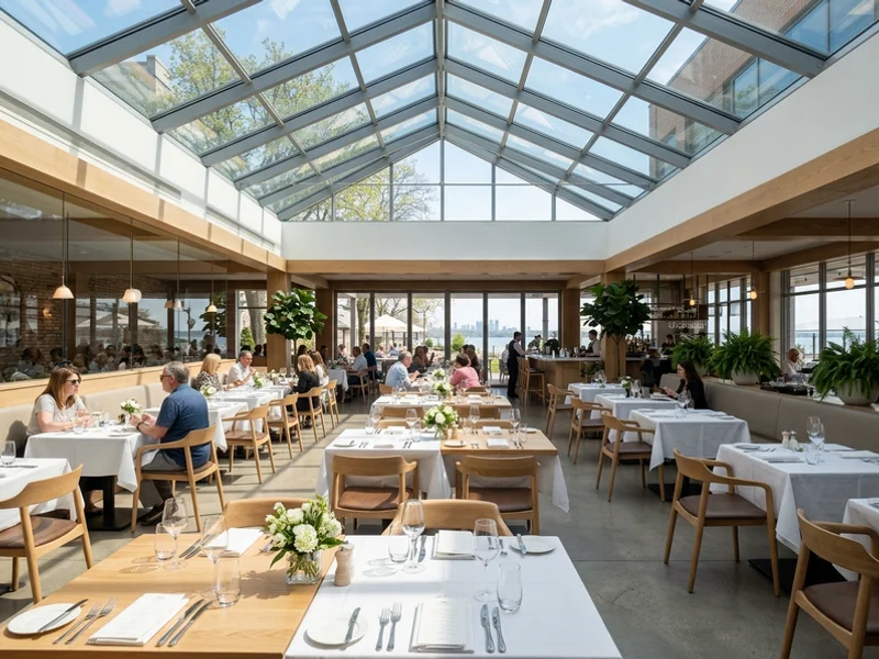 Oakville Lakeshore restaurant dining room under a new glass atrium skylight