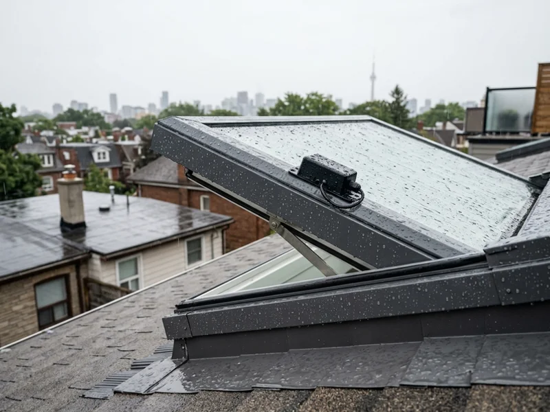Rain sensor on a smart skylight closing automatically