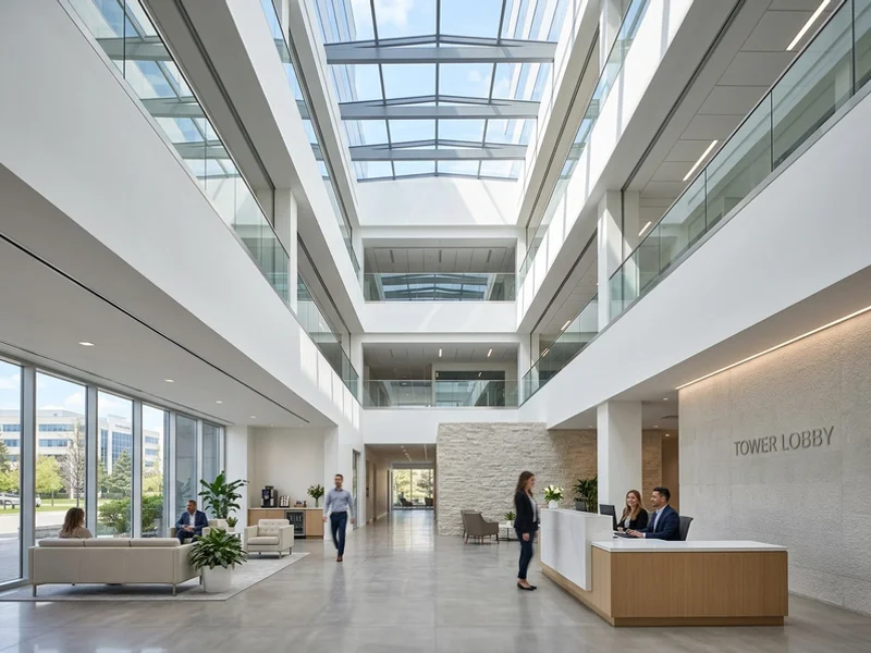 Vaughan office tower lobby with replaced atrium skylight panels