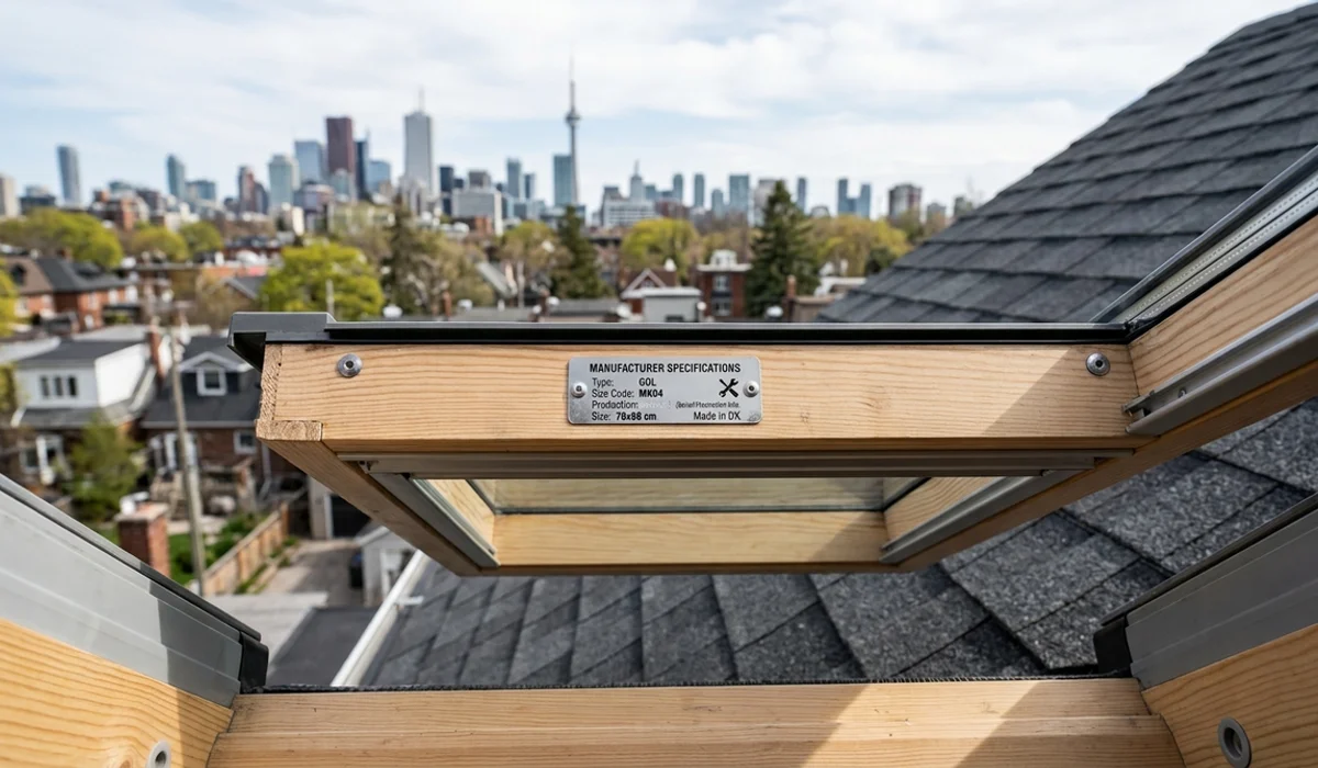 Velux data plate showing the model and size code
