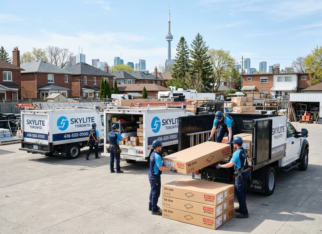 Skylight Installation Toronto crew and install trucks in the East York yard