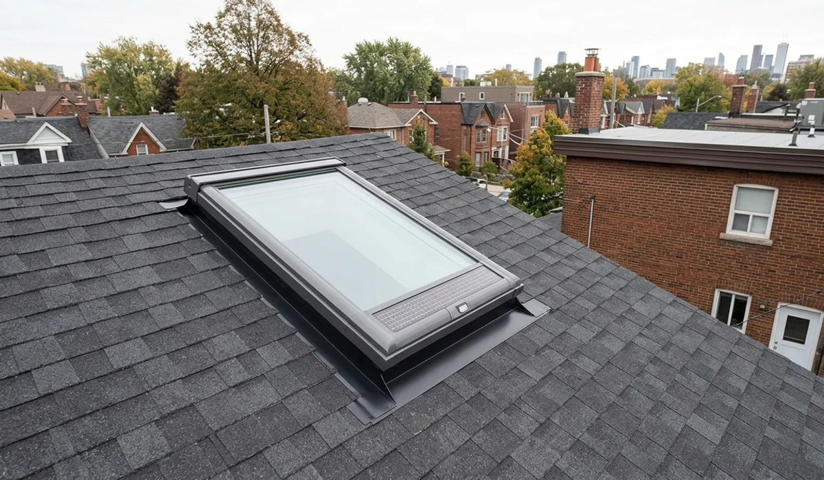 Velux VSS solar skylight with integrated solar panel and rain sensor